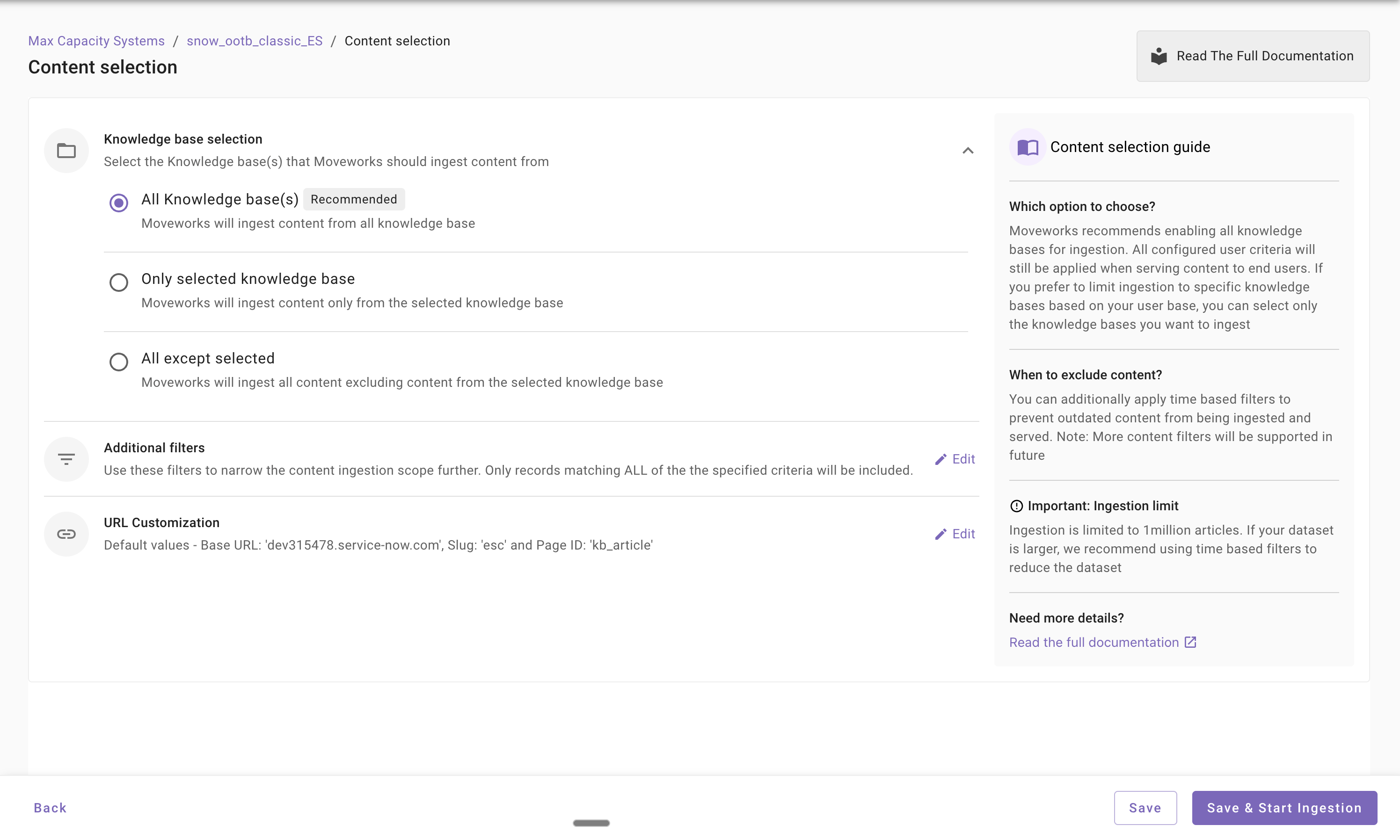 Content Selection screen
