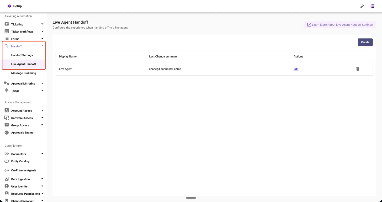 Navigate to Live Agent Handoff under Handoff