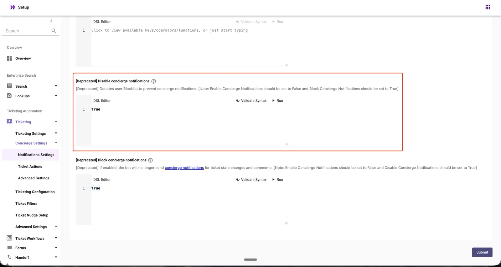 [Deprecated] Disable concierge notifications in Notifications Settings