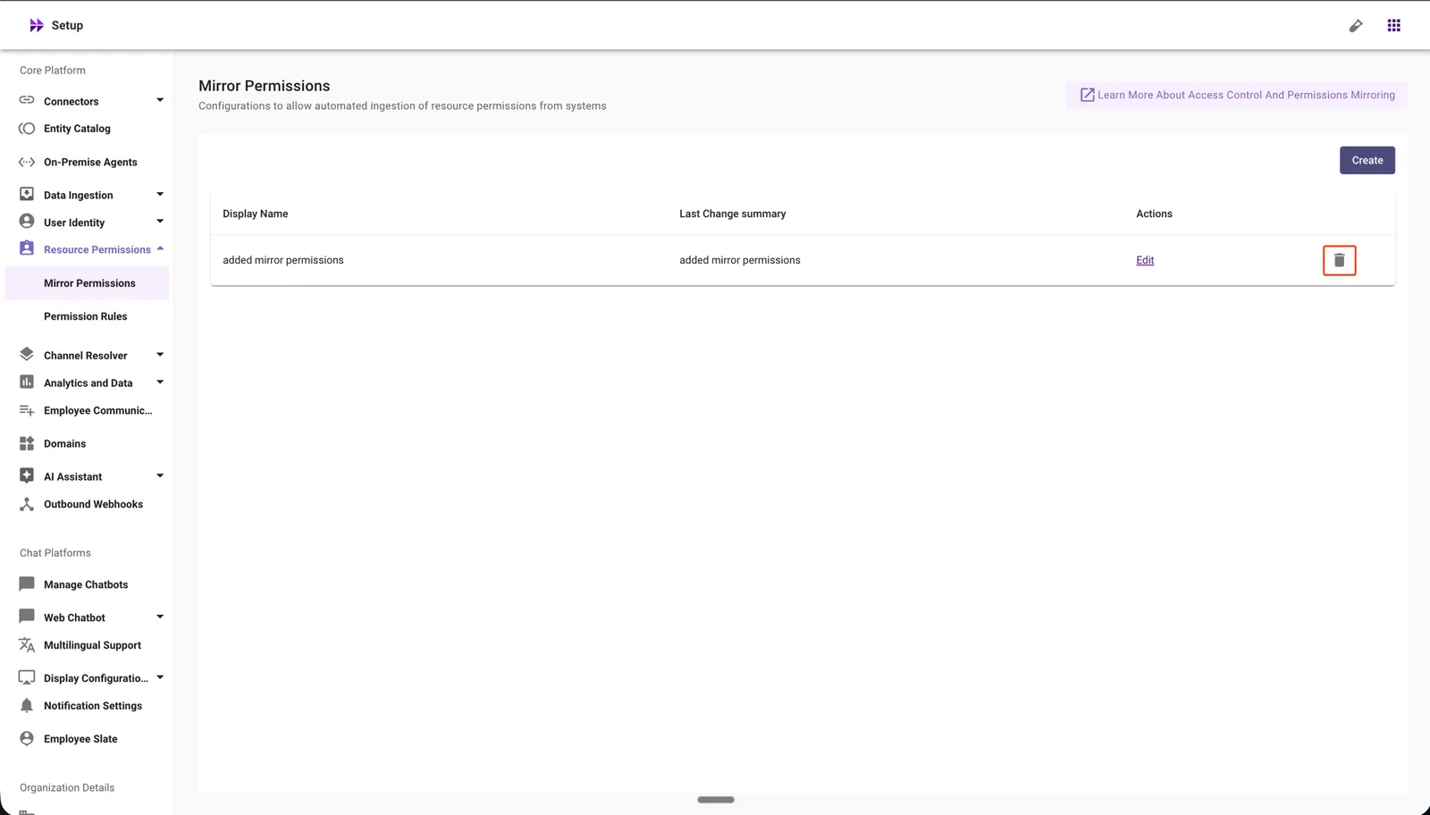 Click the delete icon next to the Mirror Permissions configuration