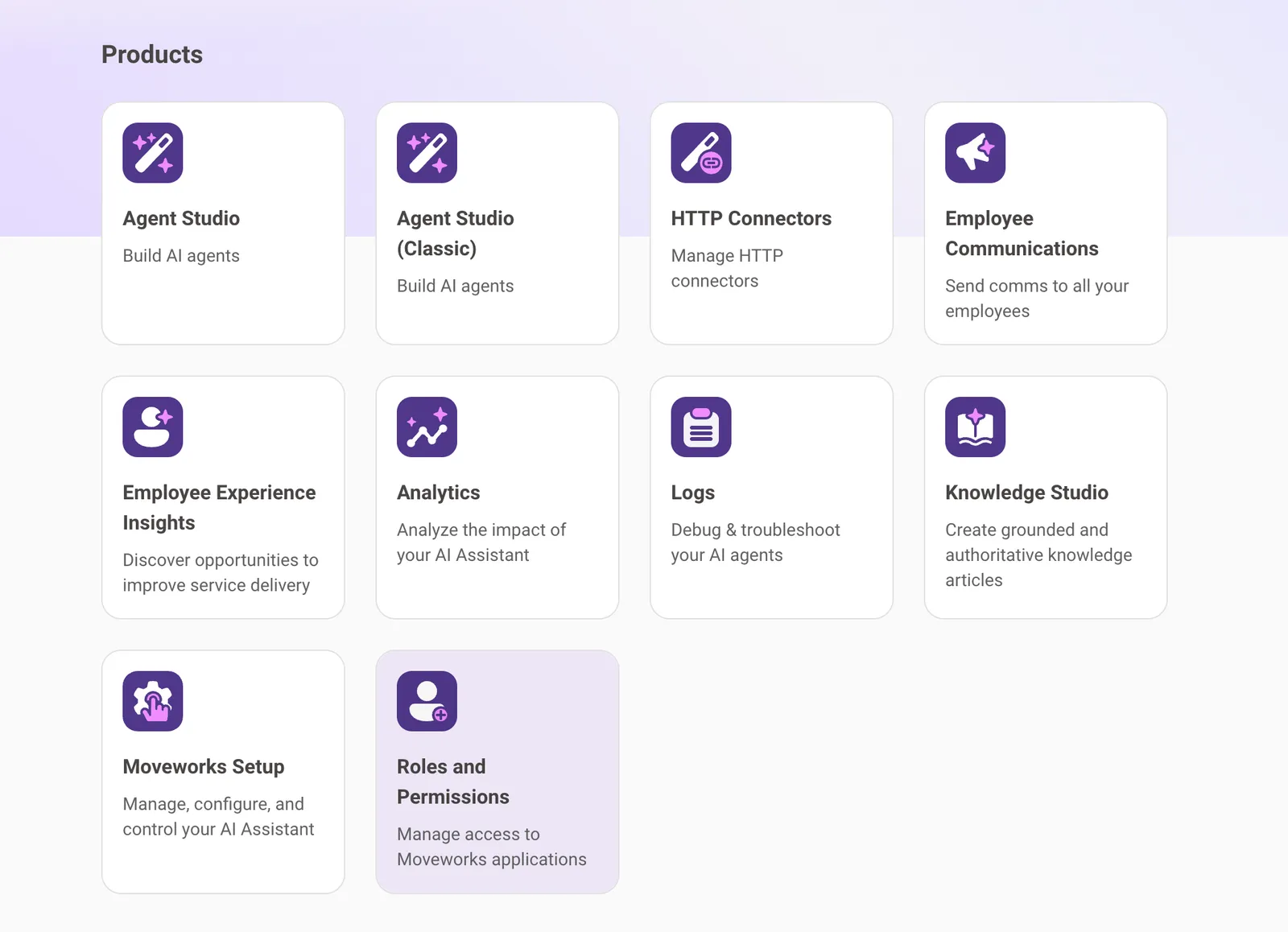 MyMoveworks homepage with the Roles and Permissions tile highlighted
