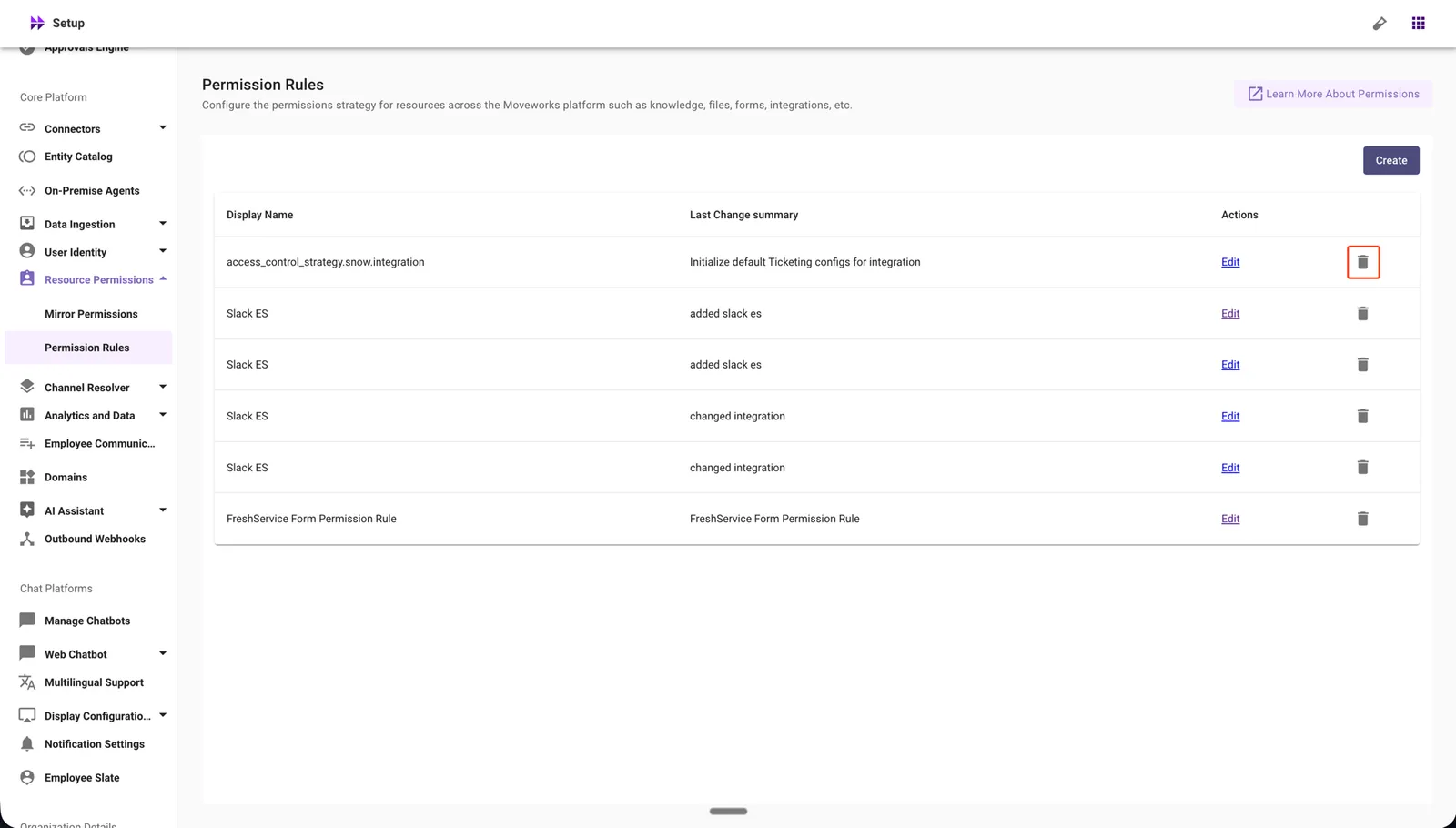 Click the delete icon next to the Permission Rules configuration