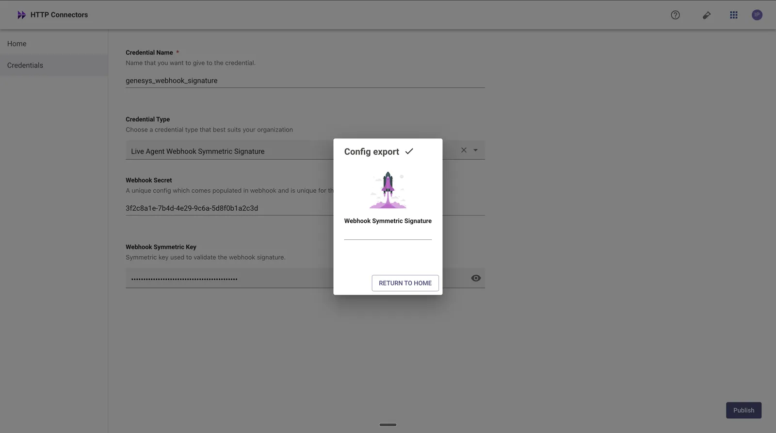 Saving the credential shows a confirmation