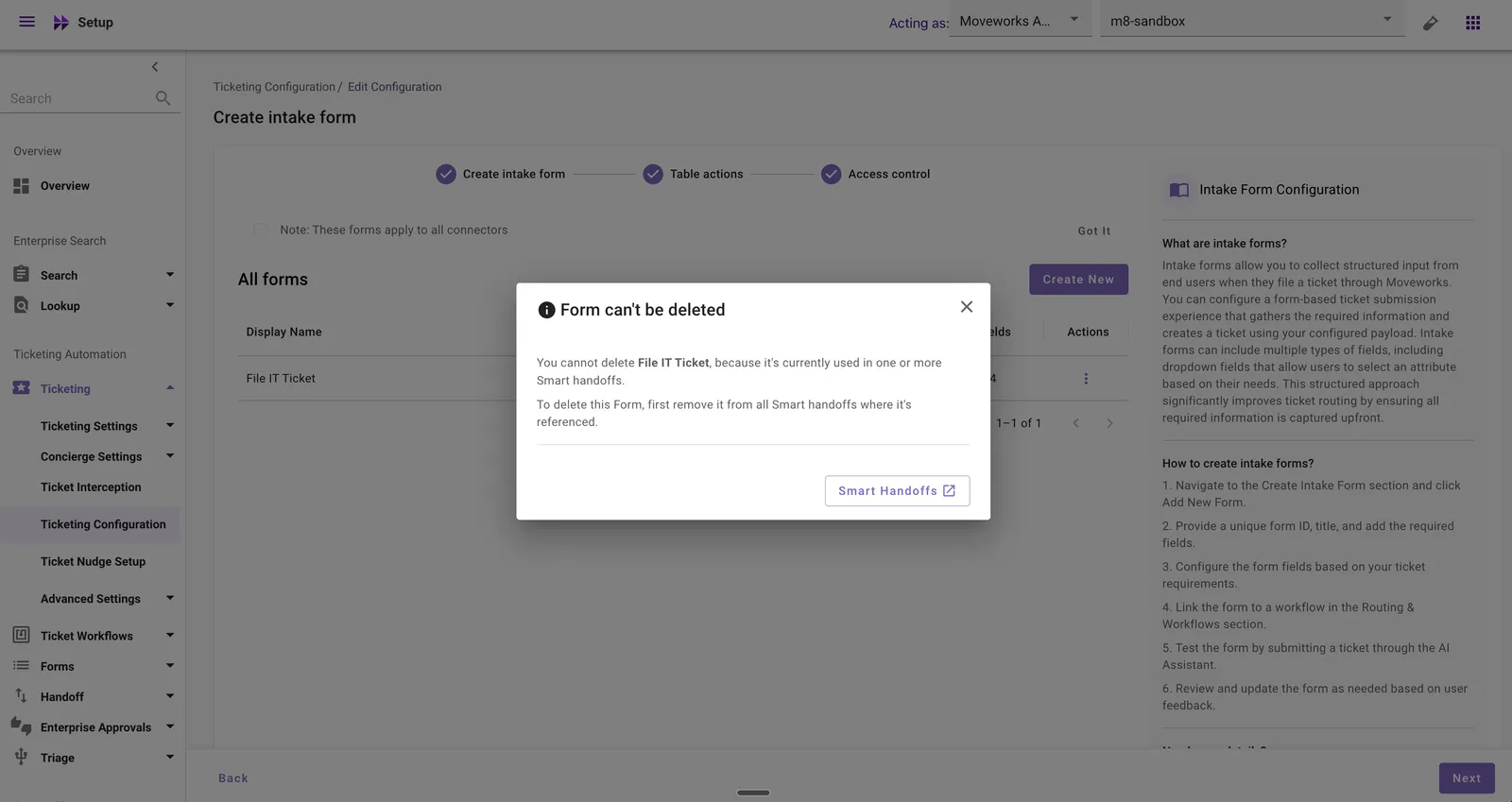 Form can't be deleted dialog