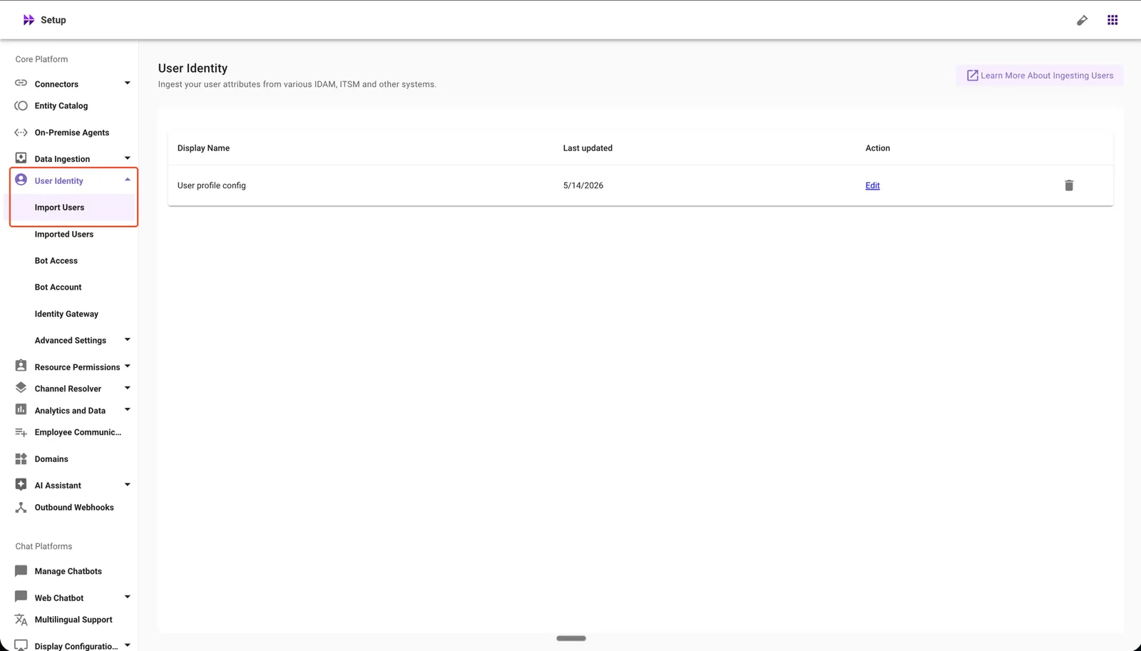 Navigate to Import Users under User Identity
