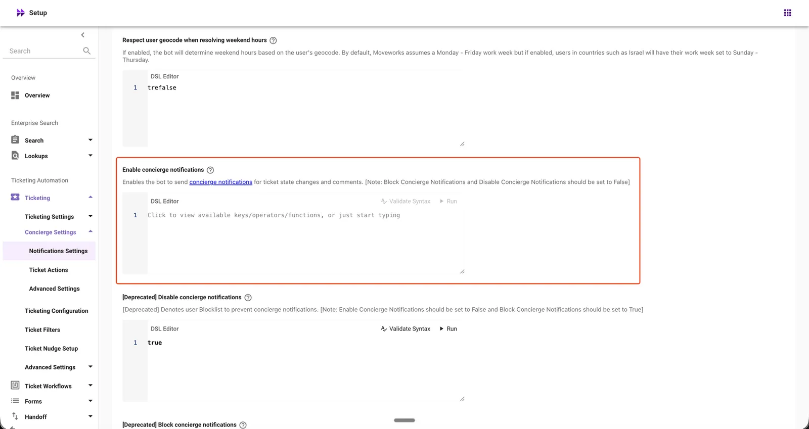 Enable concierge notifications in Notifications Settings