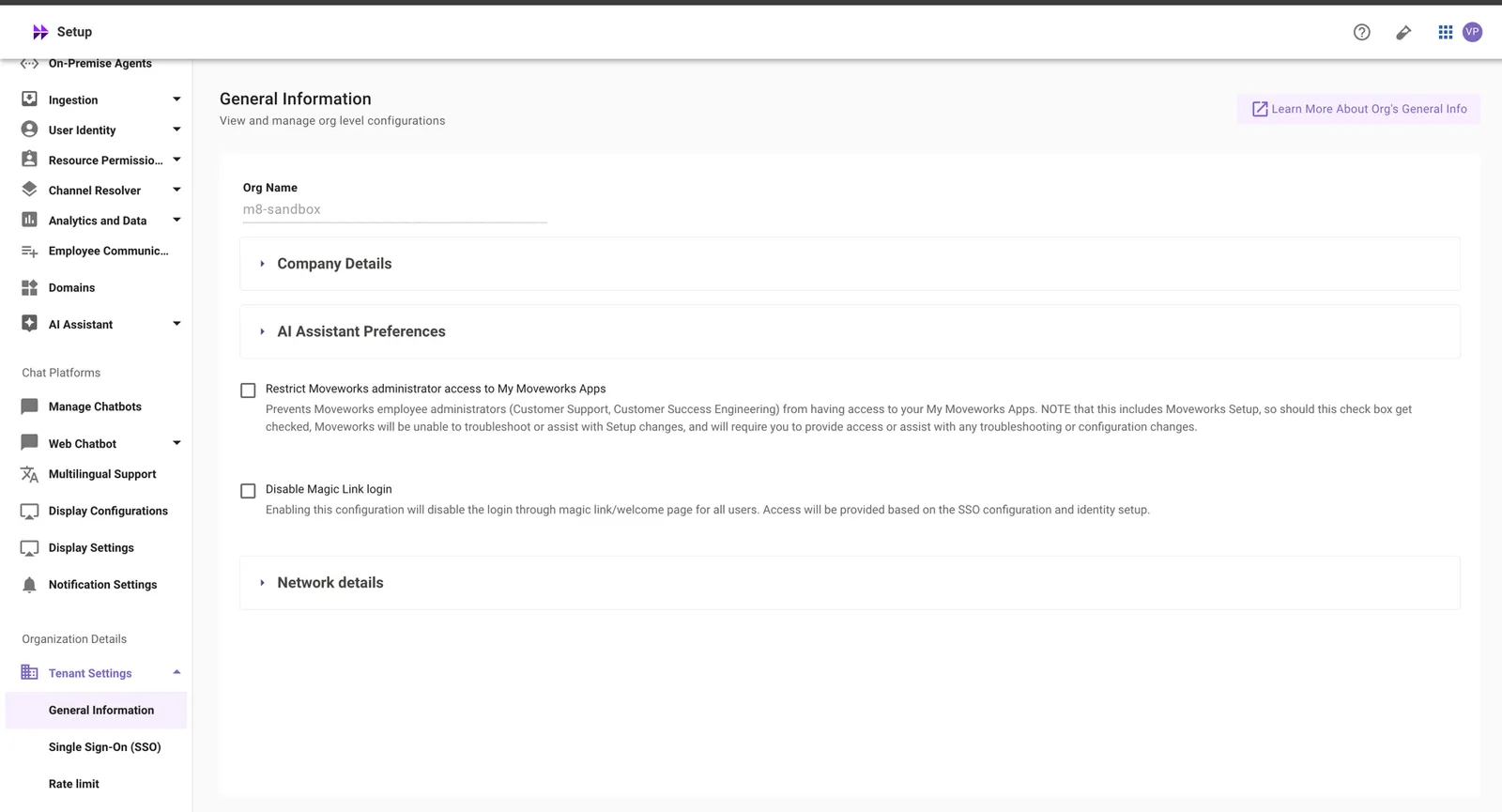 Disable Magic Link login setting in Tenant Settings
