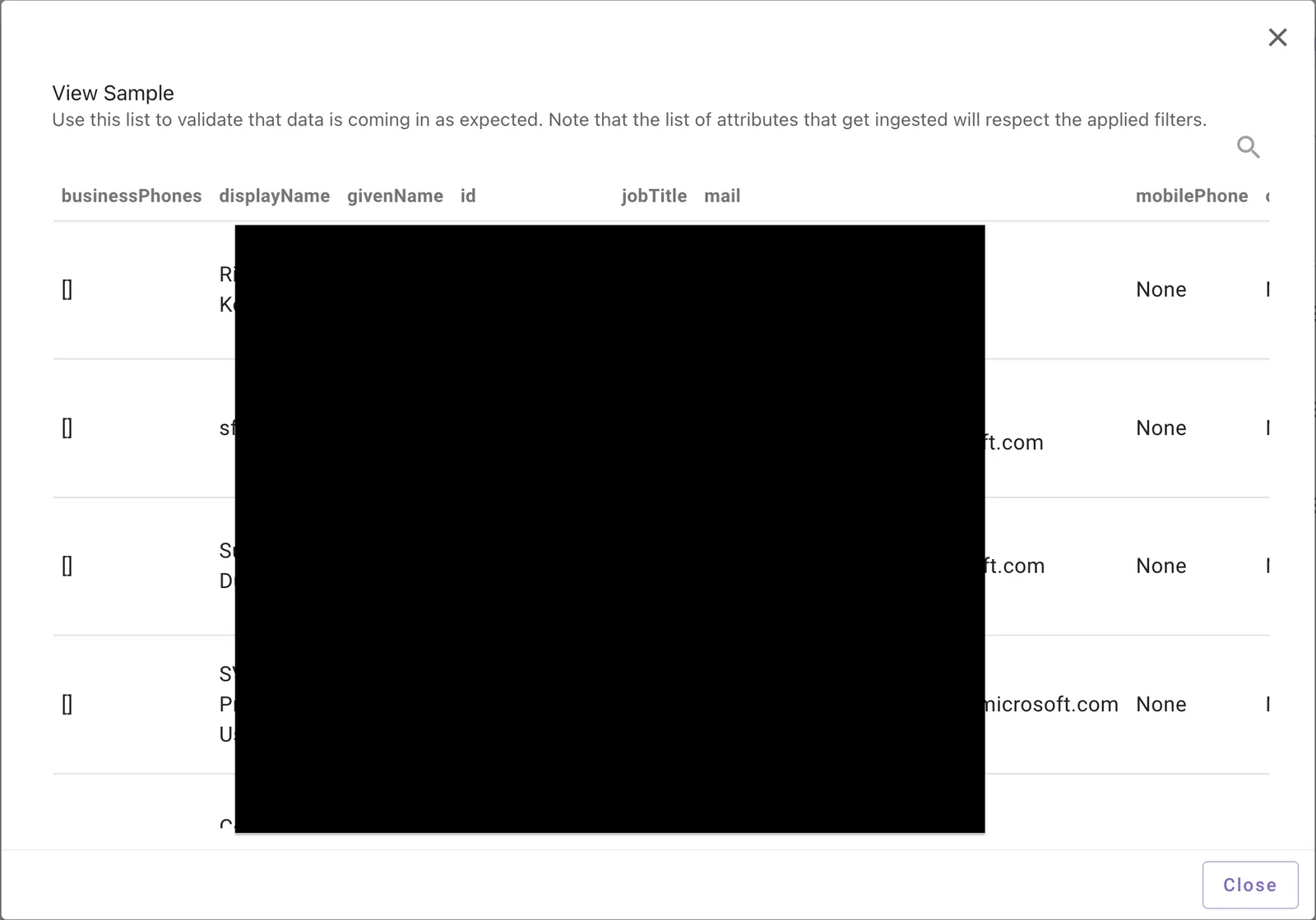Sample users preview for a source.