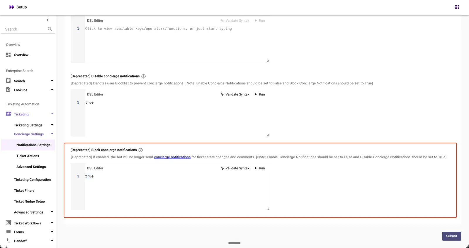 [Deprecated] Block concierge notifications in Notifications Settings