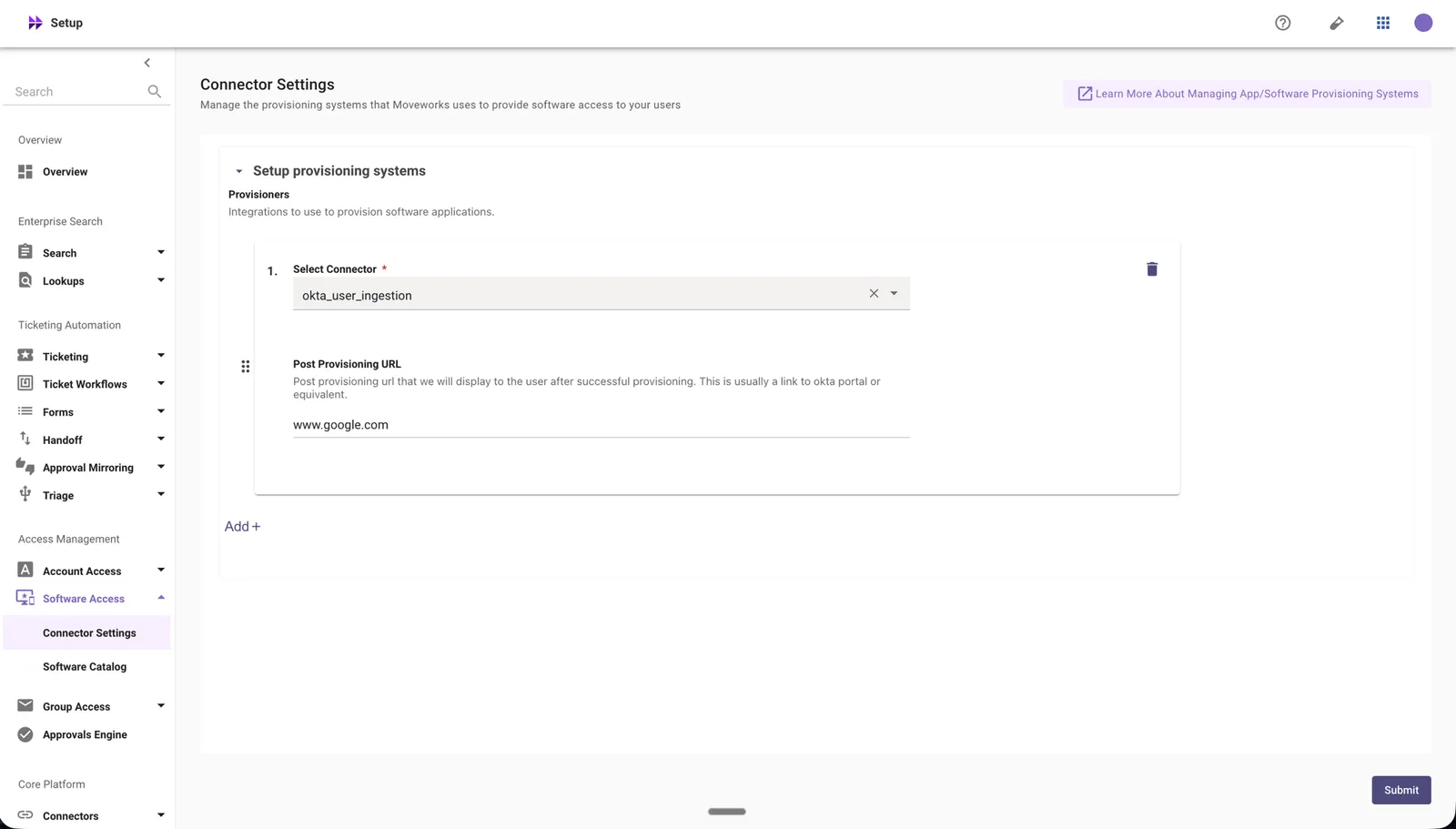 Software Access — Connector Settings