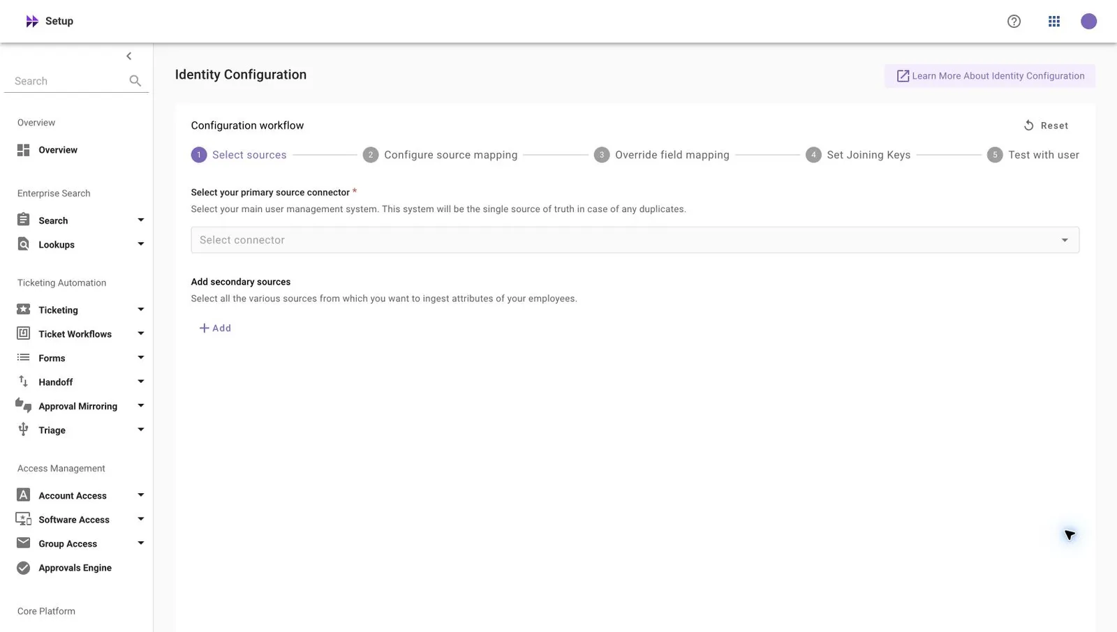 Identity Configuration workflow opened from Review Identity.