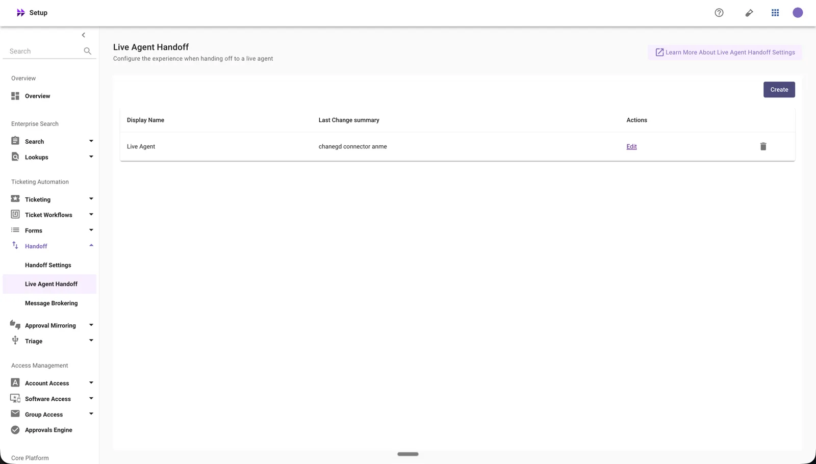 Live Agent Handoff configurations in Handoff settings