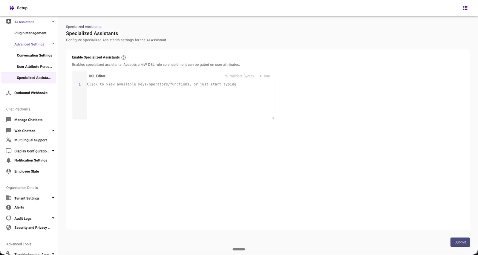 Enable Specialized Assistants in AI Assistant → Advanced Settings