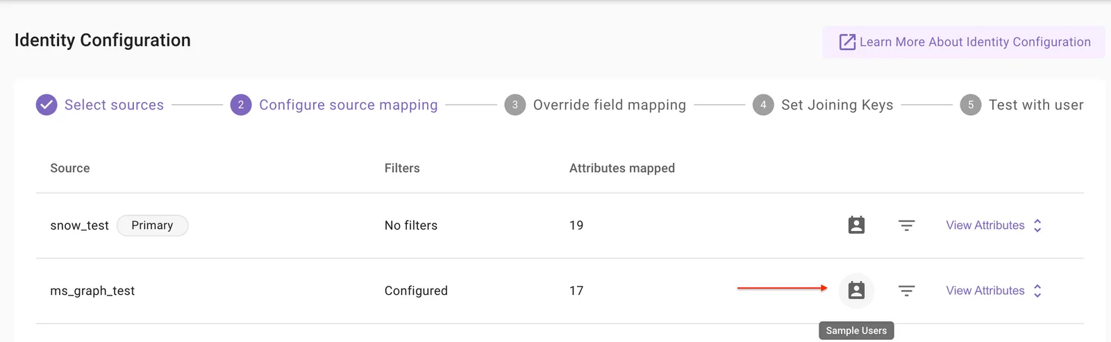 Sample Users control for a source.