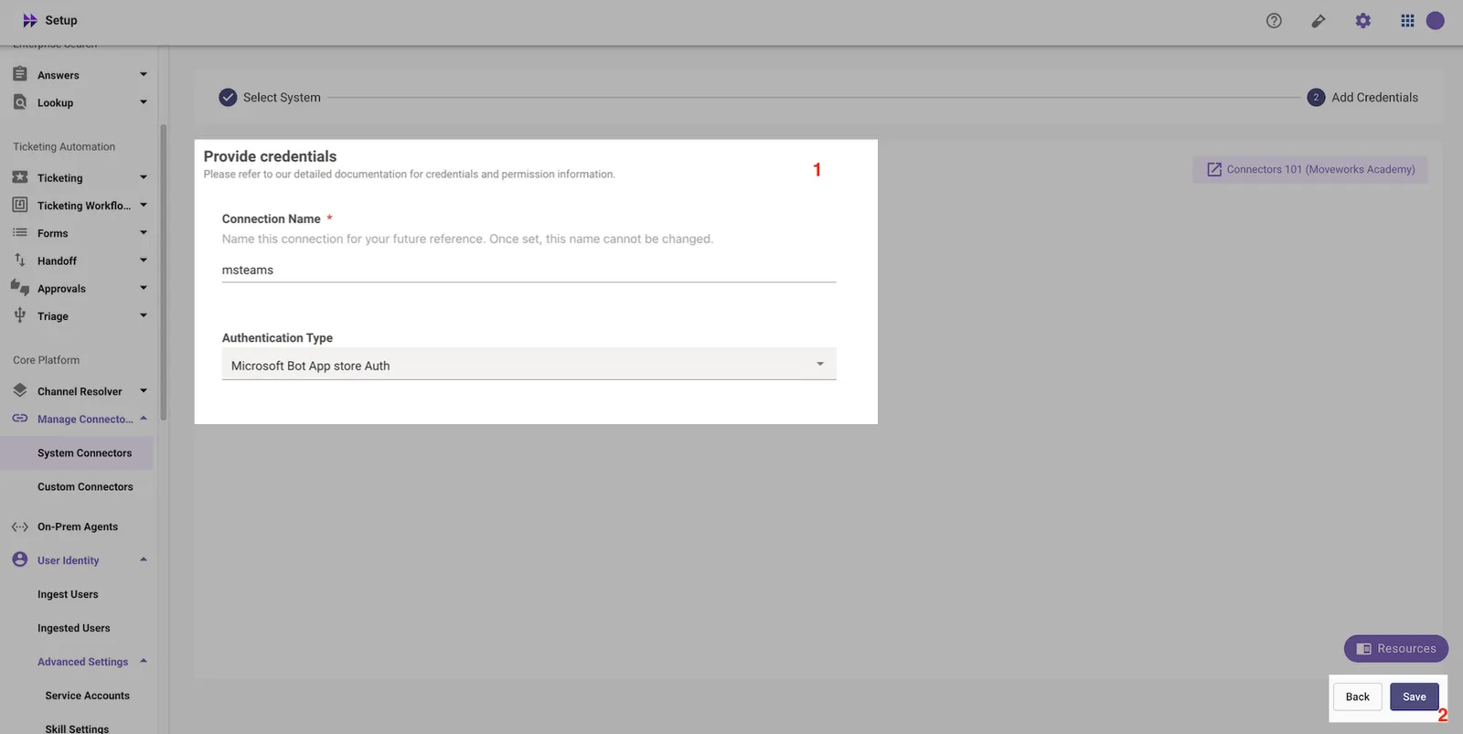 Credential Details with Microsoft Bot App Store Auth authentication type selected