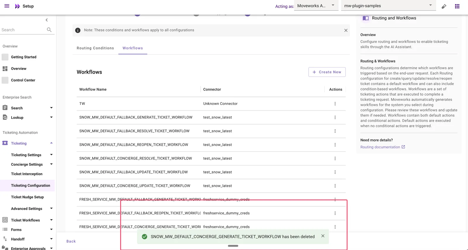 Workflow successfully deleted