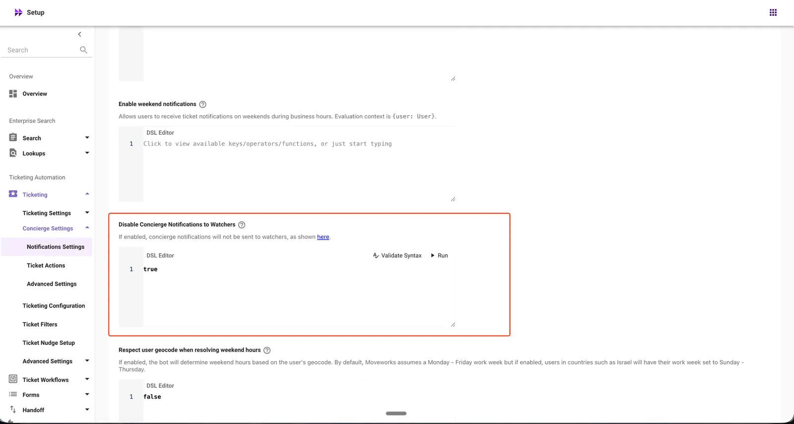 Disable Concierge Notifications to Watchers in Notifications Settings