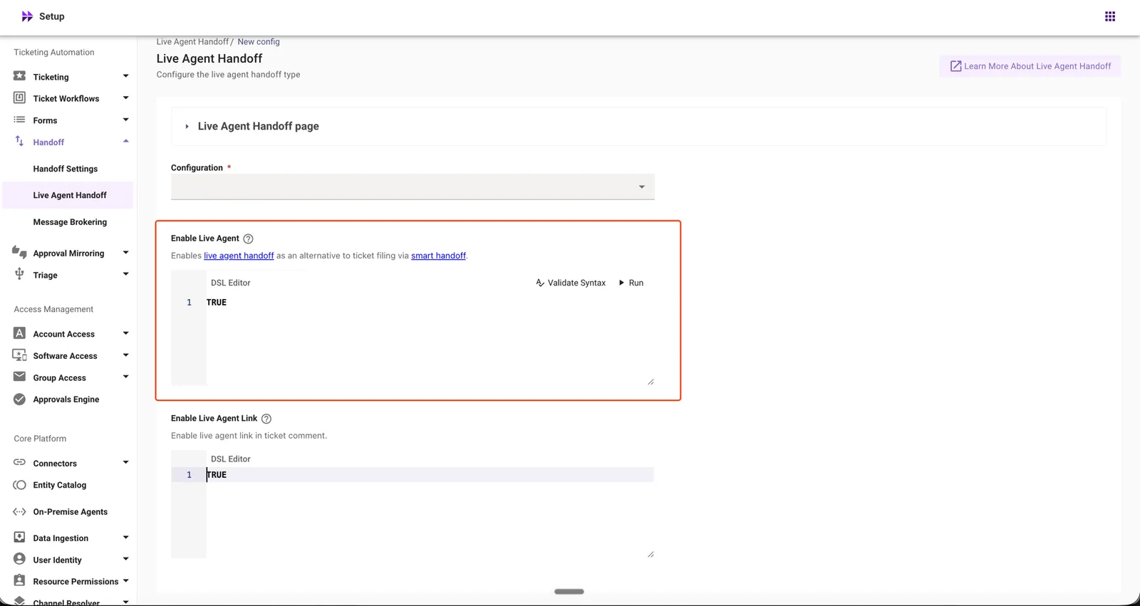 Enable Live Agent in a Live Agent Handoff configuration
